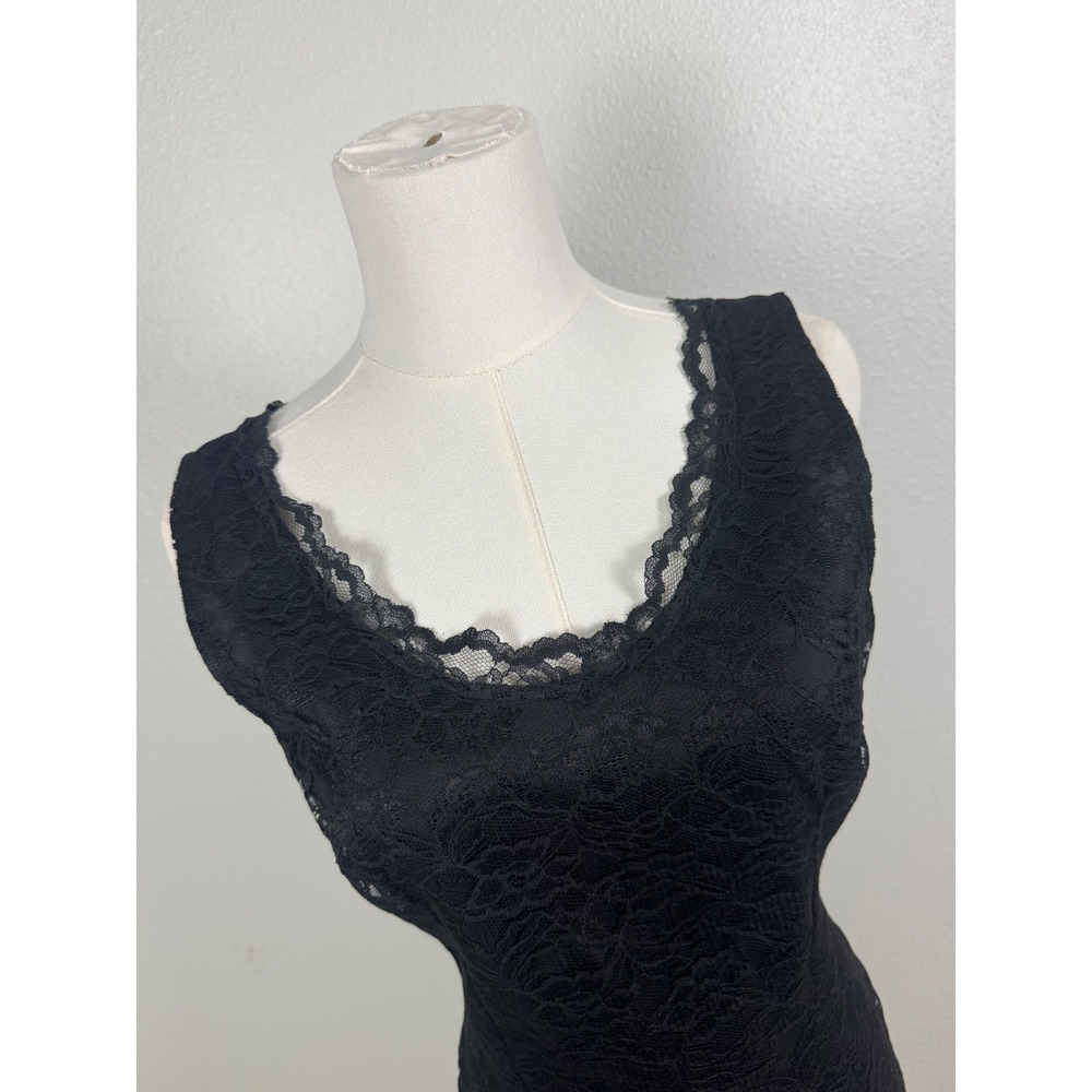 Vintage Black Floral Lace Sheath Cocktail Dress Sleeveless Midi 90s Party USA - Picture 3 of 6